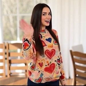 Heart Sweater Pattern Crew Neck Sweater Size Medium New Boutique
